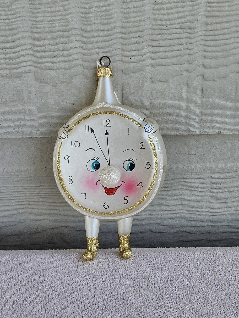 Lord & Taylor Soffieria De Carlini Glass Blown Clock Ornament Christmas White